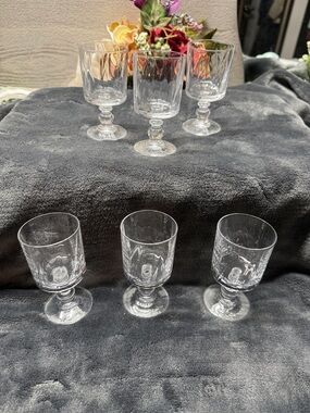 Set 6 Clear swirl cordial glasses for liqueurs, brandy or candle holders.